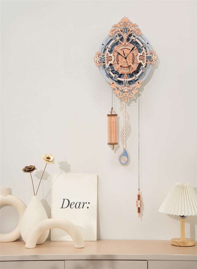 ROBOTIME Clock Wooden Puzzle, 3D Puzzle for Adults Wooden Metal Mechanical Model Clock Kits to Build, Hobbies Gift for Men Aesthetic DIY Decoration Wall Clock with Pendulum - Image 2